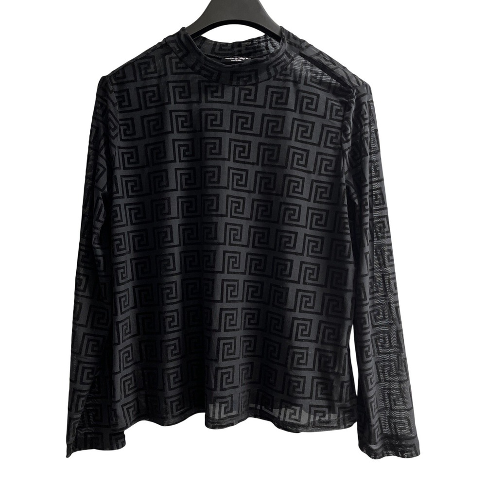 Jolie & Joy Top Womens 2X Black Sheer Mesh Velvet Burnout Geometric Goth Grungeβ